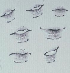 six different types of lips drawn in pencil