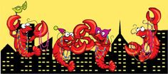 an image of a group of cartoon characters in front of a cityscape with buildings