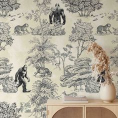 a wallpaper with monkeys and other animals on it