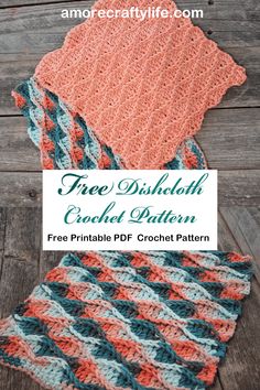 two crocheted dishcloths with the text, free dishcloth crochet pattern