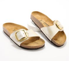 Match your elevated jeans-and-tee vibe with this updated take on Birkenstock's iconic Madrid sandal, featuring an oversized buckle for a bolder look. From Birkenstock. Casual Spring Slides With Tang Buckle, Birkenstock Madrid Outfit, Madrid Outfits, Mirror Man, Birkenstock Sandals, Birkenstock Madrid, Luggage Sets, Weekender Bag, Swimwear Tops