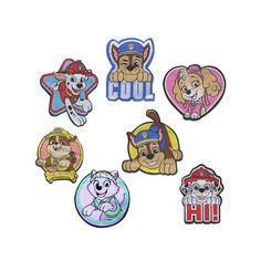 the paw patrol stickers are all in different shapes and sizes, including one with a dog