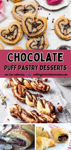 chocolate puff pastry desserts with text overlay