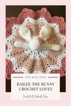 a pink and white crocheted blanket with the words ballet the bunny on it