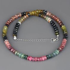 Tourmaline Gemstone Beads Necklaces, Tourmaline Necklace With Natural Stones And Round Beads, Tourmaline Single Strand Necklace With Round Beads, Watermelon Stone, Stone Healing, Tourmaline Beads, Beads Necklace, Tourmaline, Silver Chain