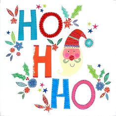 a christmas card with the words ho hoo and santa's hat on it