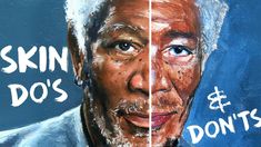 two paintings of older men with different facial expressions, one showing skin do's and the other depicting don't's