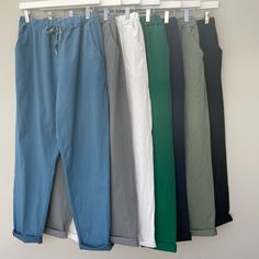 Gorgeously stretchy Magic Pants. These are so popular with everyone. So comfortable and easy to wear. One pair will not be enough ~ Fit size 16/18 - 22 ~ Drawstring waist ~ Pockets ~ Full leg length 98cm    Inside leg 78cm ~ Rolled up leg length 70cm    Inside leg 69cm Please Do Not Tumble Dry We now have XL Basic Vests. Matrix Hair Color, Magic Pants, Italy Clothing, Summer Items, Womens Trousers, Italy Outfits, Leisure Wear, Paisley Print, Trousers Women