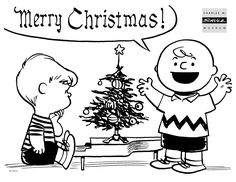 a black and white drawing of two children near a christmas tree with the words merry christmas