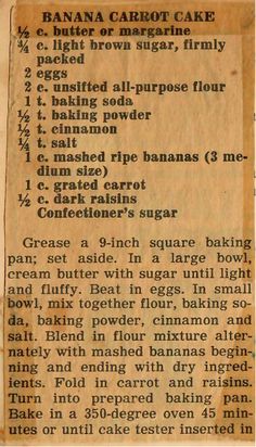 an old recipe for banana carrot cake