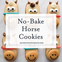 no - bake horse cookies with eyes and noses on them, arranged in the shape of horses