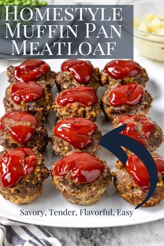 the very best meatloaf muffins with ketchup on top are ready to be eaten