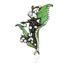 Your love for nature and vibrant colors collides at the things beautiful Lily of the Valley enamel and Swarovski crystal pin. From Anne Koplik Designs. Spring Gift Enamel Pin, Green Spring Brooches As Gifts, Green Spring Brooches Perfect As A Gift, Spring Green Brooch Gift, Green Spring Gift Brooches, Vintage Clover, Love For Nature, Woodland Flowers, Winter Jewelry