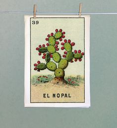 a cross stitch card with a small green cactus on it's back and the words el nopal written in spanish