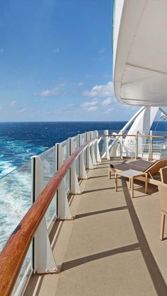 the deck of a cruise ship looking out at the ocean