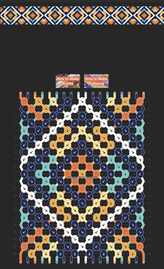 a cross stitch pattern with an orange and blue design on the center, surrounded by smaller circles