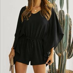 Bohemian Black Batwing Sleeve Romper S M L Xl, Poly Blend, Ships In 7-8 Days Black Bohemian Jumpsuit For Vacation, Black Bohemian Jumpsuits And Rompers For Beach, Black Relaxed Fit Jumpsuits And Rompers For The Beach, Relaxed Fit Black Jumpsuit For Vacation, Black Relaxed Fit Jumpsuit For Vacation, Black Relaxed Fit Jumpsuits And Rompers For Vacation, Black Relaxed Fit Jumpsuits And Rompers, Black Jumpsuits And Rompers For Beach, Bell Sleeve Romper