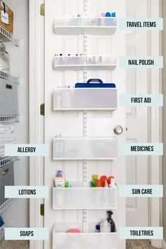 an organized pantry with labels on the door and shelves labeled in different colors, sizes, and shapes