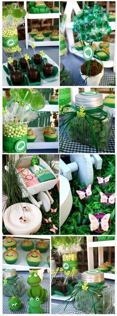 a collage of photos showing different types of food and desserts in glass containers