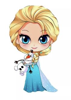 a cartoon frozen princess holding a snowman