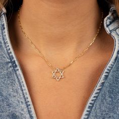 Spread love and show off your faith with our Sparkling Solitaire Baguette Star of David Necklace on a paperclip chain in gold-plated or sterling silver. This unique necklace features a striking Star of David design, perfect for everyday wear or as a meaningful gift. Gold-plated sterling silver or sterling silver Clear baguette CZ stones Link size: 2 mm X 5 mm Length: 16" + 2" extender Star Of David Necklace, Gay Pride Gifts, Bat Mitzvah Gifts, Jewish Jewelry, Jewish Gifts, Hanukkah Gifts, Pride Gifts, Unique Necklace, Star Of David