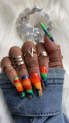 Jamaica Nails, Hand Painted Nails, Painted Nails, Rainbow Nails, Cuticle Pusher, Unique Nails, Coffin Nails Designs, Cute Nail Designs, Pretty Acrylic Nails