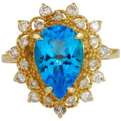 5.22 Carats Natural Gorgeous SWISS BLUE TOPAZ and Diamond 14K Solid Yellow Gold Ring Total Natural Swiss Blue Topaz Weight is: 4.37 Carats Topaz Measures: 12.00 x 8.00mm Natural Round Diamonds Weight: .85 Carats (color F-G / Clarity VS2-SI1) Ring size: 7 (we offer free re-sizing upon request) Ring total weight: 5.4 grams Disclaimer: all weights, measurements and colors are approximate and may vary slightly from the listed dimensions or as seen in the image. All pictures are magnified to show the Etsy Gold Ring, Swiss Blue Topaz, 14k Gold Ring, Yellow Gold Ring, Quality Diamonds, Solid Yellow, Yellow Gold Rings, Cocktail Rings, Womens Jewelry Rings