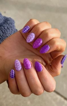 Trip Nails, Purple Gel Nails, Acrylic Nails Almond Shape, Blooming Gel, Retro Nails, Purple Prom, Hippie Nails