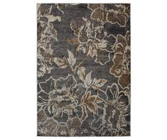 an area rug with flowers and leaves in grey, beige and brown colors on the floor