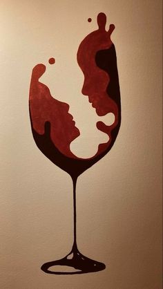 a drawing of a woman's face in a wine glass with red liquid coming out of it