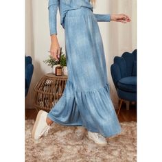 Maxi Skirt - Denim Blue – The Little Tichel Lady Blue Maxi Skirt, Sherman Oaks, Blue Maxi, Denim Blue, Wear It, Denim Skirt, Looks Great, Maxi Skirt, Blue Denim