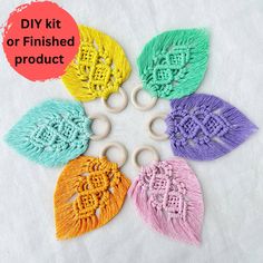 six pieces of crochet are arranged in a circle with the words diy kit or finished product