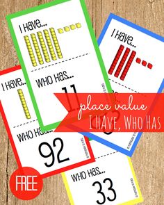 three place value cards with the words i have, who has and two times on them