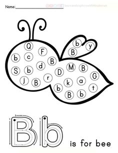 the letter b is for bee worksheet with an image of a bug on it