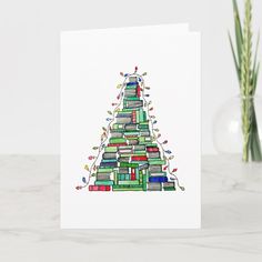 Christmas Card Book, Watercolor Christmas Cards Diy, Book Christmas Tree, Painted Christmas Cards, Cute Christmas Cards, Book Tree, Painting Christmas, Christmas Card Inspiration, Christmas Card Art