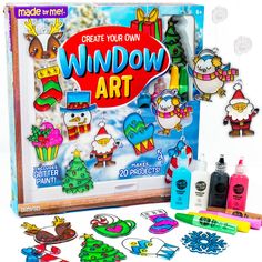 PRICES MAY VARY. CREATE 20 VERY MERRY PROJECTS: From sparkling suncatchers to wintery window clings, mix & match 8 different window paint tubes included in this kids craft kit to deck the halls with one-of-a-kind window art designs! SPARKLING SUNCATCHERS: This kids painting kit comes with 12 ready-to-paint suncatcher frames, including Santa, reindeer, Christmas trees, snowmen, and candy canes. WINTERY WINDOW CLINGS: Use an acetate sheet to trace & create your own very merry window clings of holl Window Art Christmas, Diy Window Clings, Art Christmas Ornament, Window Paint, Craft Kits For Kids, How To Make Paint, Ornament Kit, Window Art, Window Painting