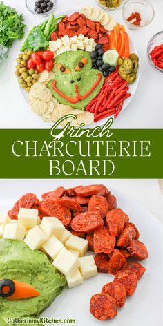 a plate filled with vegetables and fruit on top of a white table next to the words, simple charcuterie board