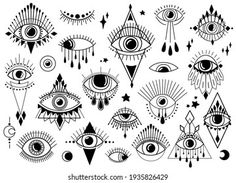 an all seeing eye tattoo design in black and white on a white background with stars