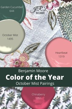 the color of the year is pink, green, and white with flowers on it