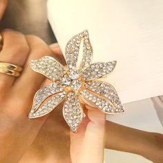 Elevate your style with our dazzling flower-shaped brooch, crafted from high-quality alloy and adorned with sparkling zirconia stones. Available in both gold and silver tones, this brooch makes a perfect accessory for any occasion. Whether you're looking to add a touch of elegance to your evening wear or enhance your daytime look, this brooch brings a luxurious and timeless appeal. Product Details: Materials: Durable alloy with shimmering zirconia inlays Size: 2.11 x 1.95 inches Colors Available Luxury Silver Lapel Pin For Gift, Wedding Brooch, Elegant Flowers, Flower Brooch, Gold And Silver, Gift For Mom, Formal Event, Everyday Outfits, Brooches