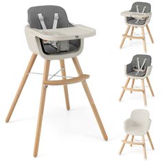 the high chair is designed to look like it's in different positions