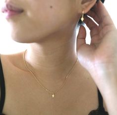 tiny 14k gold-filled cross huggie hoops necklace set (Etsy) #crossnecklace #daintycross #daintyjewelry #daintyearrings #daintynecklace #christianjewelry #christianearrings #christiannecklace #crosshoops #crossnecklace #tinycrossearrings #tinycrossnecklace #daintycrossnecklace #daintycrosshoopearrings Tiny Cross Necklace, Dainty Cross Necklace, Gold Huggies, Christian Necklace, Hoops Gold, Gold Filled Hoops, Hoop Earrings Gold, Christian Jewelry, Cross Earrings