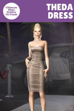 The Theda Dress is a skin-tight snake skin dress for your sims. This cc formal dress is gorgeous with a fun texture and a great look #TheSims4 Skin Dress