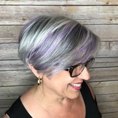 50+ Gray Bob With Pastel Purple Balayage Grey Hair With Purple Highlights, Purple Grey Hair, Modern Bob Haircut, Purple Hair Highlights, Purple Balayage, Purple Highlights, Bob Haircuts For Women, Haircut For Older Women