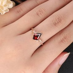 Vintage Kite Shaped Garnet Engagement Ring Red Gemstone - Etsy Red Diamond Open Ring Jewelry, Red Diamond Open Ring For Wedding, Elegant Red Crystal Ring With Cubic Zirconia, Elegant Red Cubic Zirconia Crystal Ring, Red Open Diamond Ring For Anniversary, Red Open Ring For Promise, Red Cubic Zirconia Jewelry For Promise Ring, Red Cubic Zirconia Promise Ring Jewelry, Red Cubic Zirconia Promise Ring