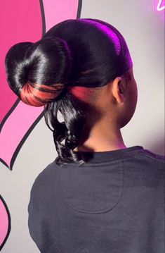 Bun With Swoop, Heart Swoop, Pink Skunk Stripe, Heart Bun, Valentines Hairstyles, Skunk Stripe, Natural Hair Bun Styles, Braided Hairstyles For Black Women Cornrows, Sleek Ponytail Hairstyles