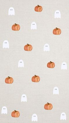 a white background with orange pumpkins and ghost faces