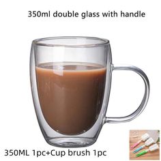 a glass cup with liquid in it and measurements for the bottom half of the mug