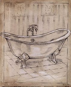 a drawing of a bathtub in a bathroom