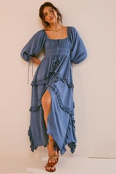 In Your Dreams Maxi Beach Dresses Summer, Split Maxi Dress, Maxi Styles, Style Maxi Dress, Flowy Dress, Balloon Sleeves, Beach Dresses, Tall Boots, Free People Dress